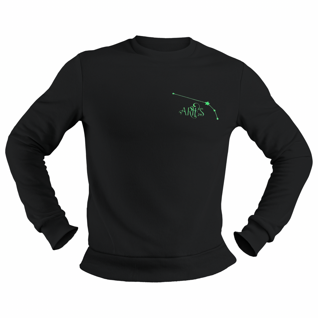 Aries Glow in the Dark Jumper – Custom Zodiac Sweatshirt | Black 350GSM Astrology Gift