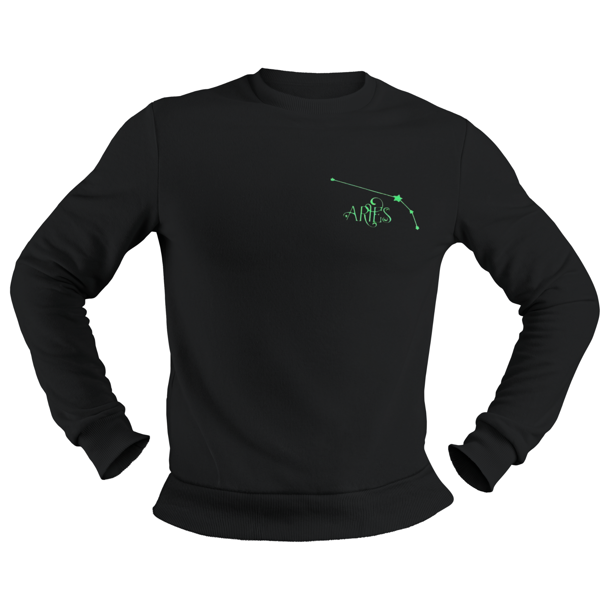 Aries Glow in the Dark Jumper – Custom Zodiac Sweatshirt | Black 350GSM Astrology Gift