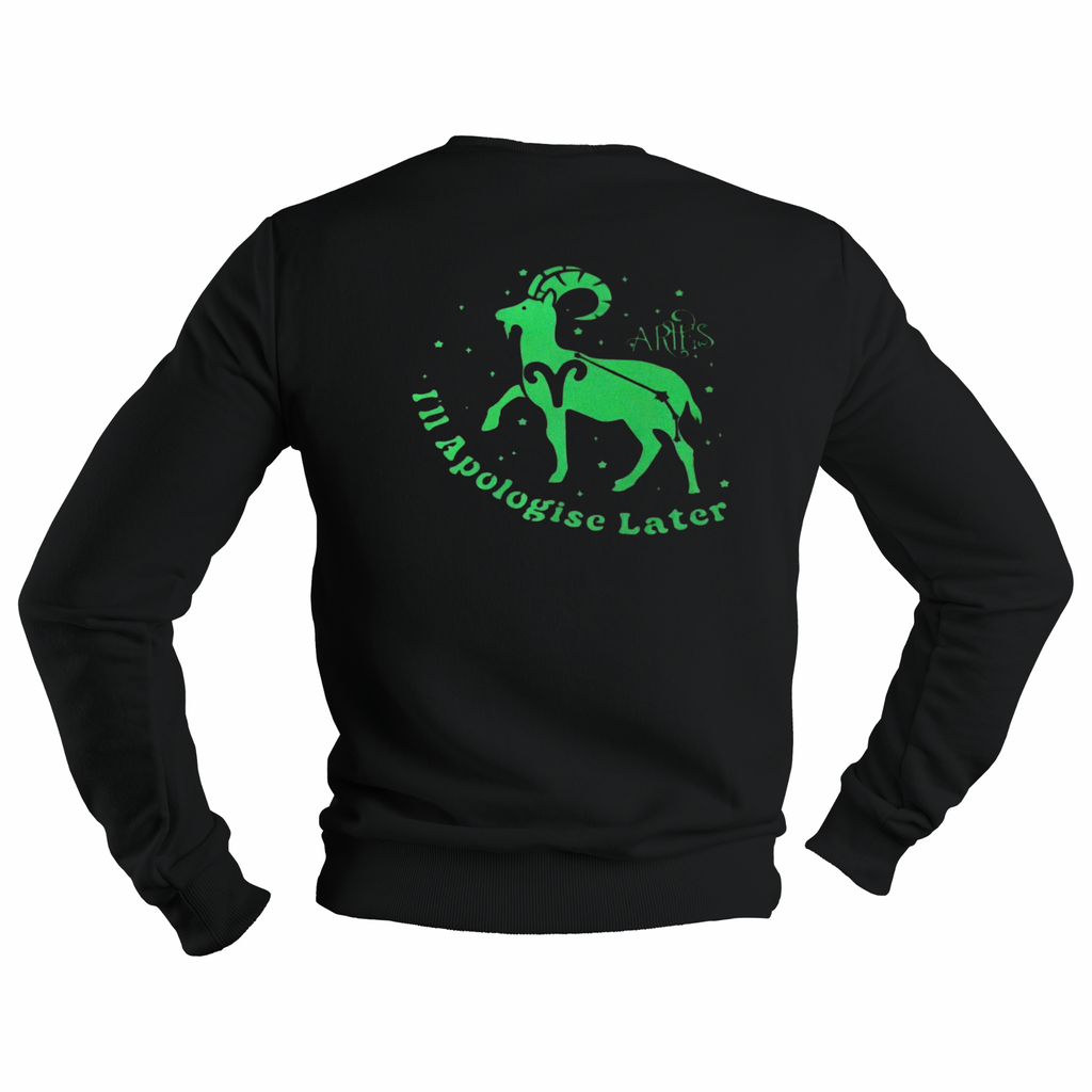 Aries Glow in the Dark Jumper – Custom Zodiac Sweatshirt | Black 350GSM Astrology Gift