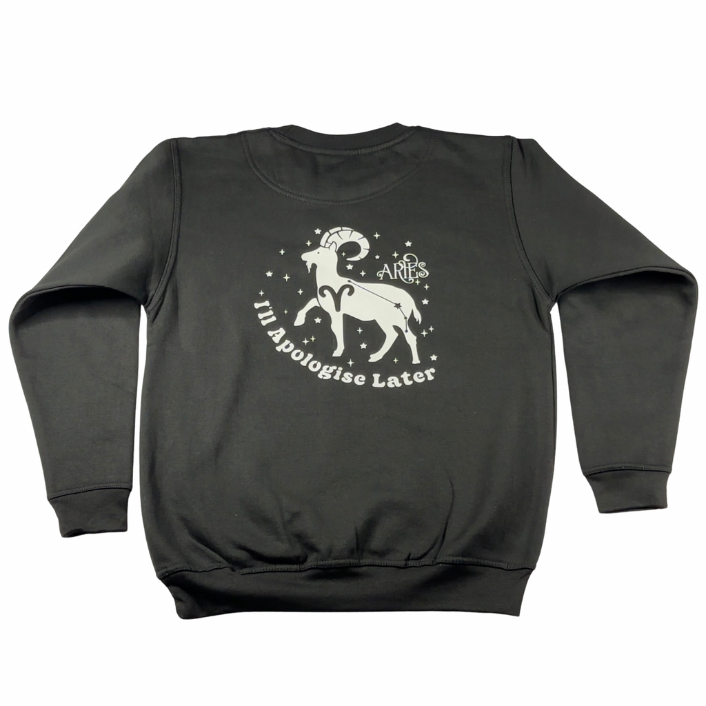 Aries Glow in the Dark Jumper – Custom Zodiac Sweatshirt | Black 350GSM Astrology Gift