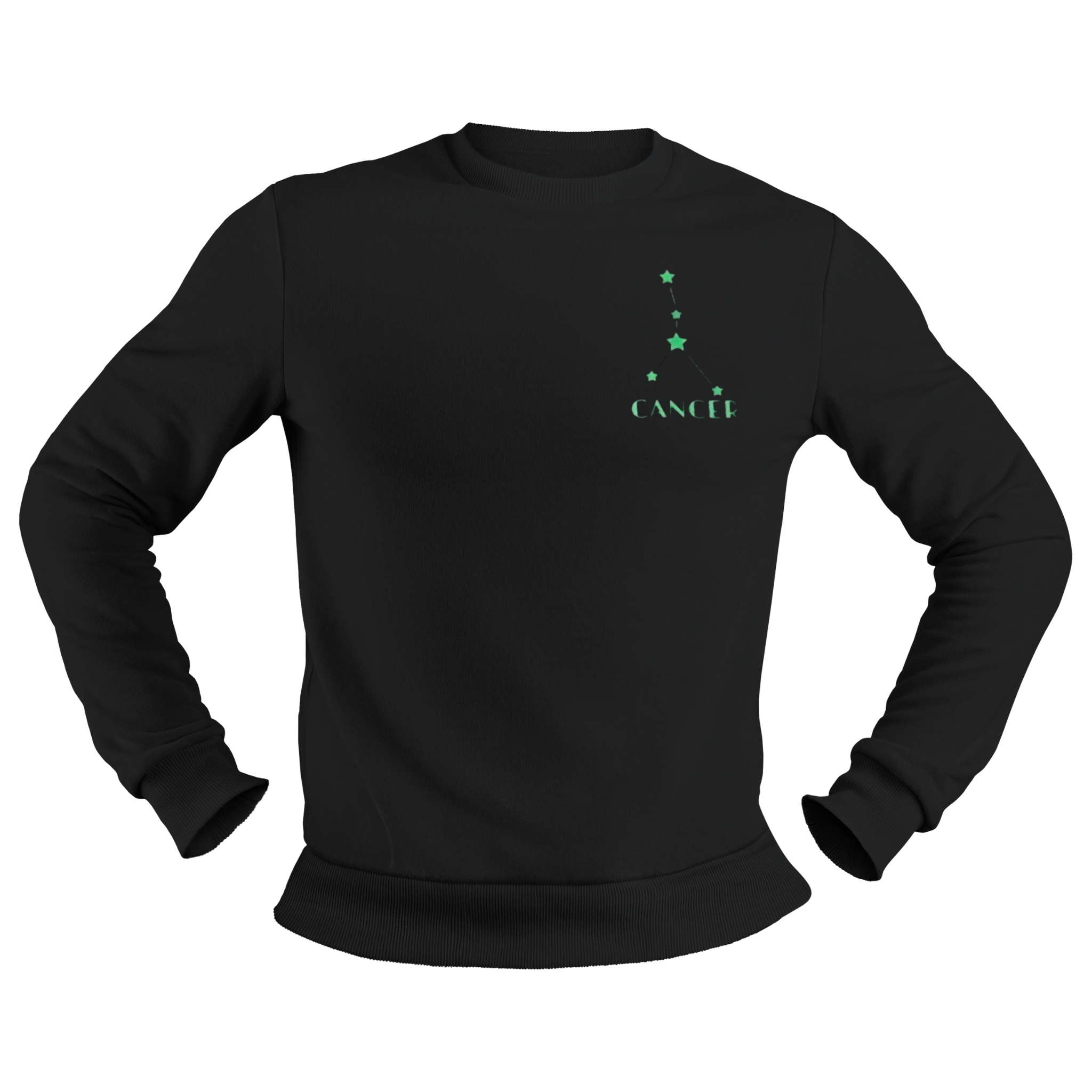Cancer Glow in the Dark Jumper – Custom Zodiac Sweatshirt | Black 350GSM Astrology Gift