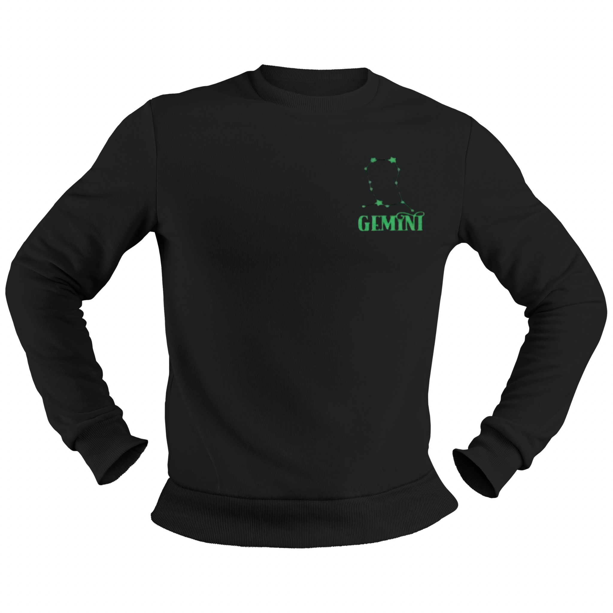 Gemini Glow in the Dark  Jumper – Custom Zodiac Sweatshirt | Black 350GSM Astrology Gift