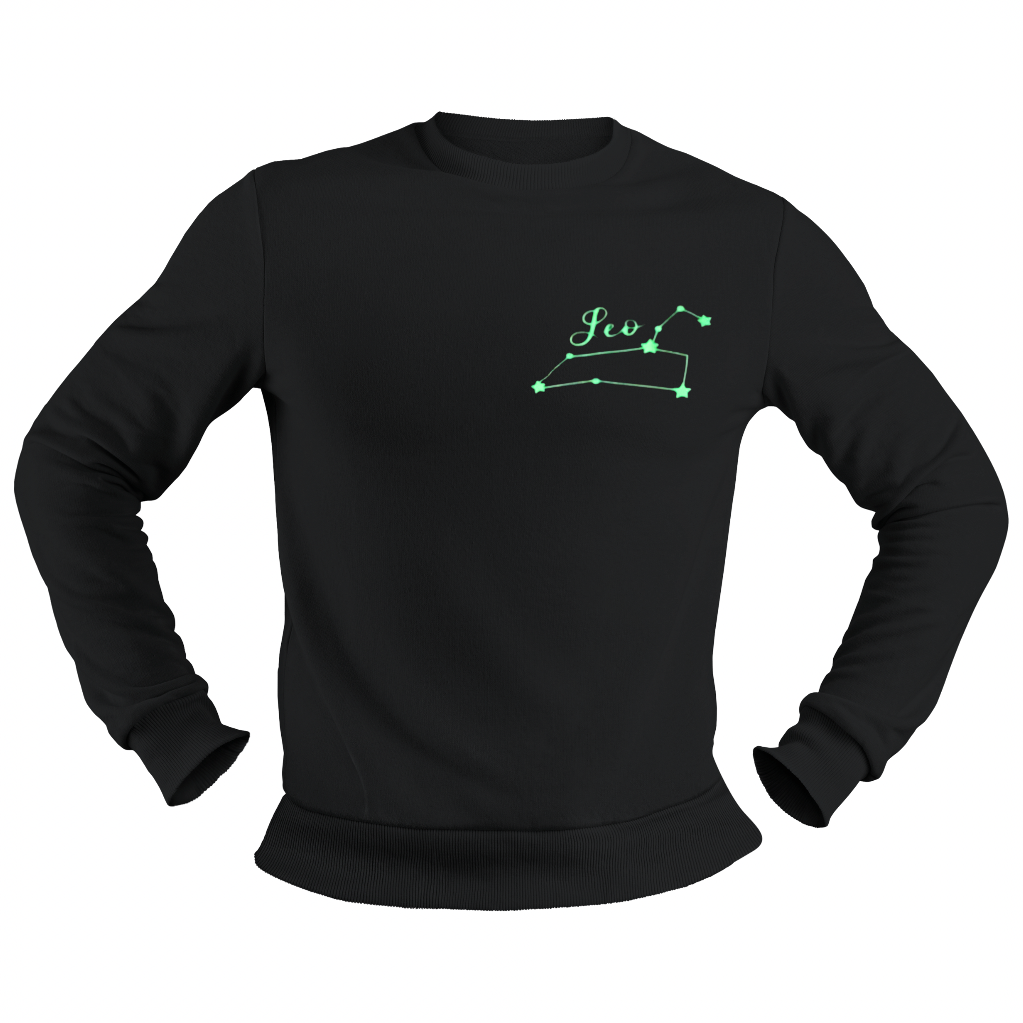 Leo Glow in the Dark Jumper – Custom Zodiac Sweatshirt | Black 350GSM Astrology Gift