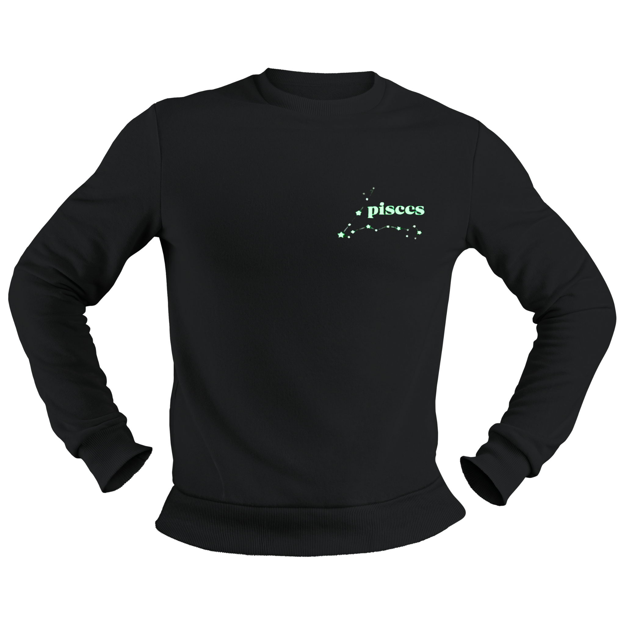Pisces Glow in the Dark Jumper – Custom Zodiac Sweatshirt | Black 350GSM Astrology Gift