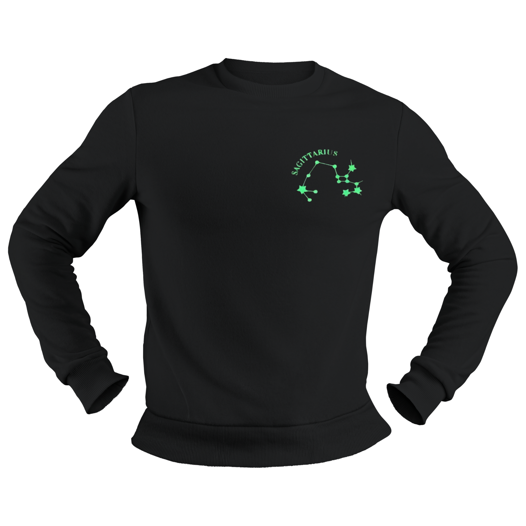 Sagittarius Glow in the Dark Jumper – Custom Zodiac Sweatshirt | Black 350GSM Astrology Gift