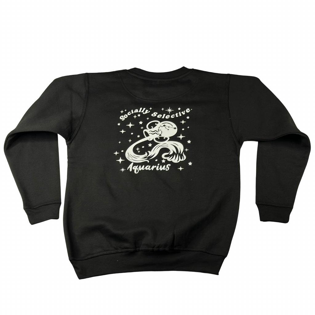Aquarius Glow in the Dark Jumper – Custom Zodiac Sweatshirt | Black 350GSM Astrology Gift