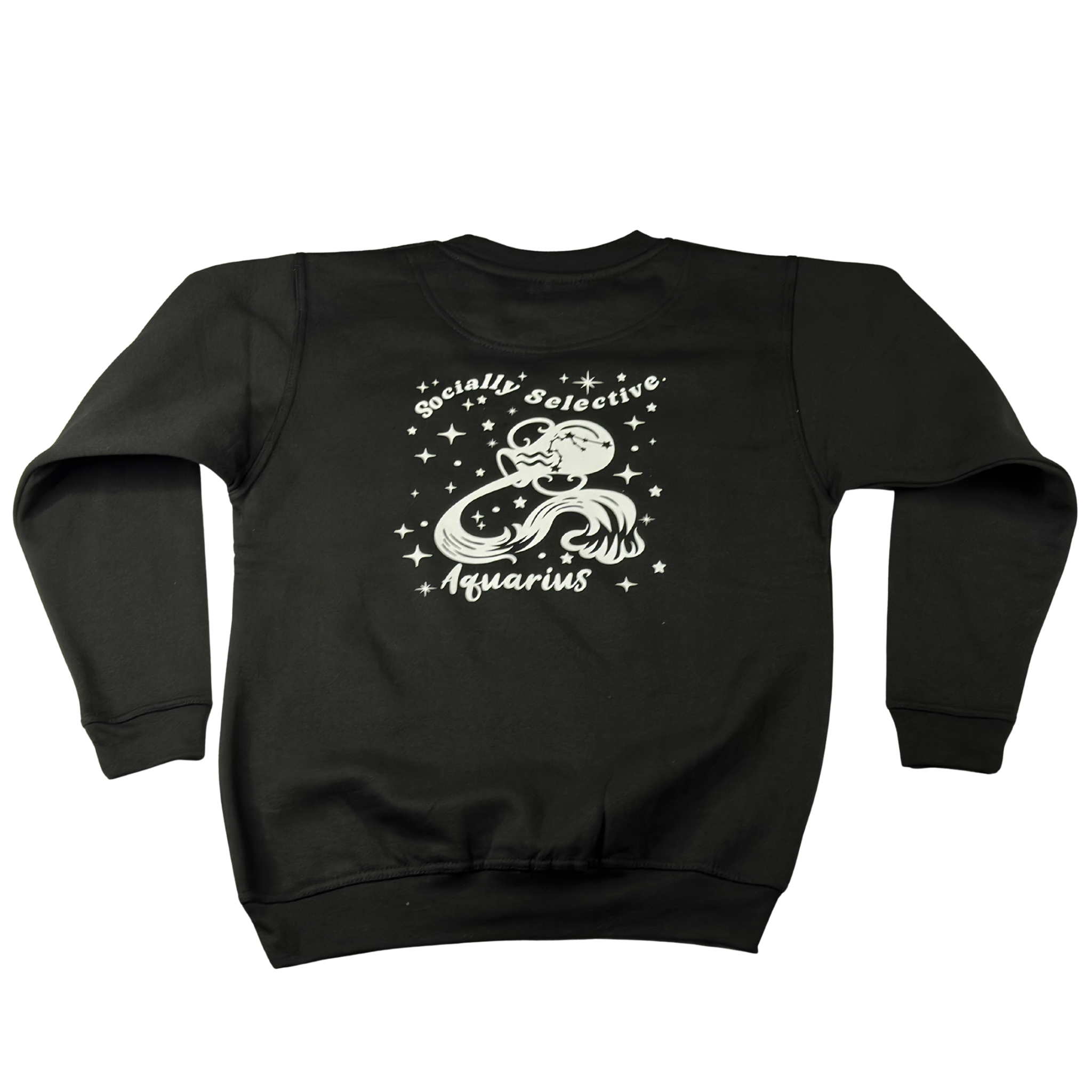 Aquarius Glow in the Dark Jumper – Custom Zodiac Sweatshirt | Black 350GSM Astrology Gift