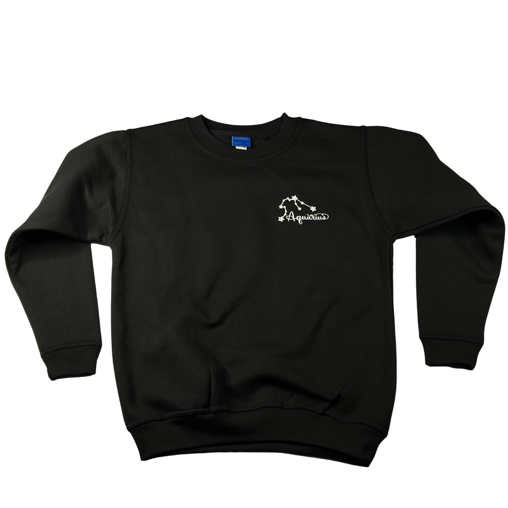 Aquarius Glow in the Dark Jumper – Custom Zodiac Sweatshirt | Black 350GSM Astrology Gift