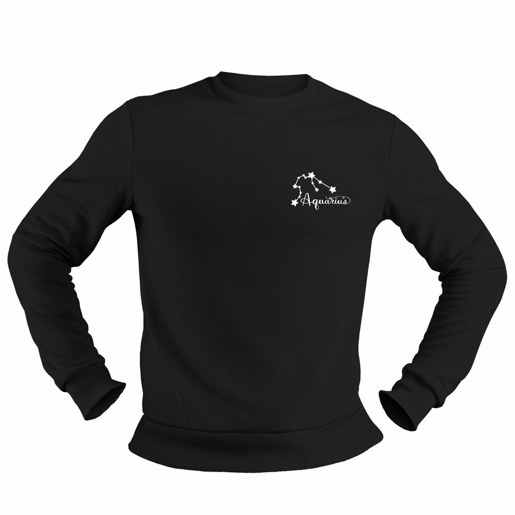 Aquarius Glow in the Dark Jumper – Custom Zodiac Sweatshirt | Black 350GSM Astrology Gift