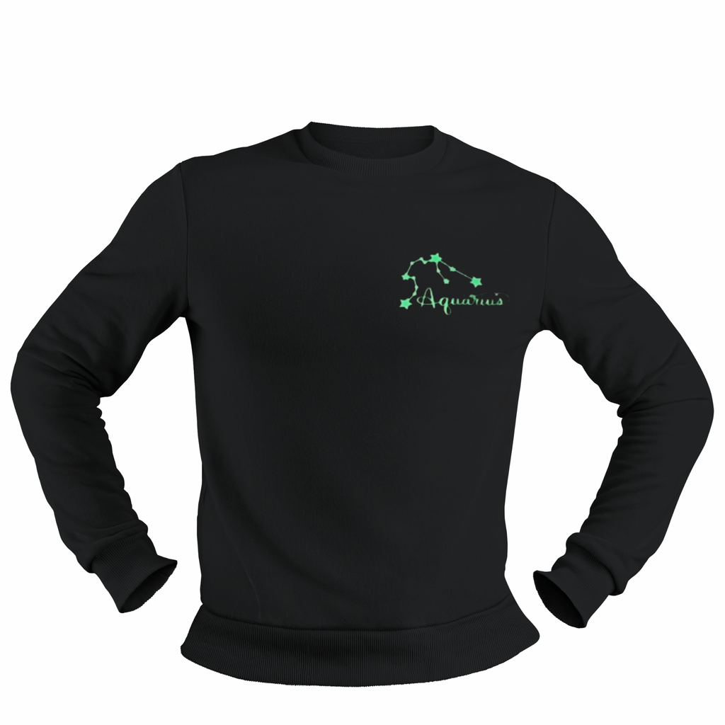 Aquarius Glow in the Dark Jumper – Custom Zodiac Sweatshirt | Black 350GSM Astrology Gift