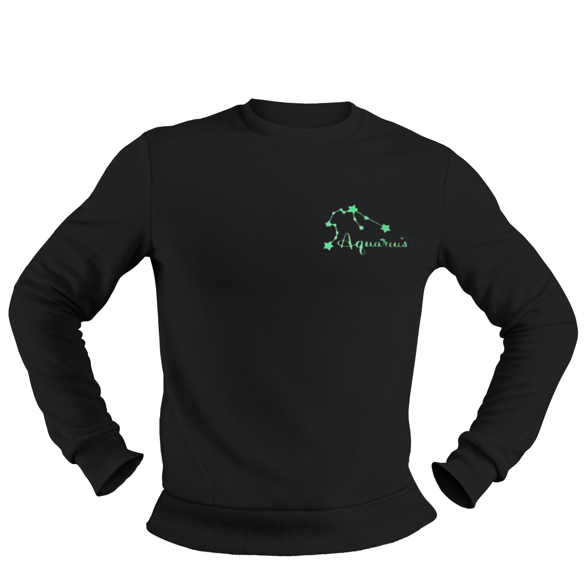 Aquarius Glow in the Dark Jumper – Custom Zodiac Sweatshirt | Black 350GSM Astrology Gift