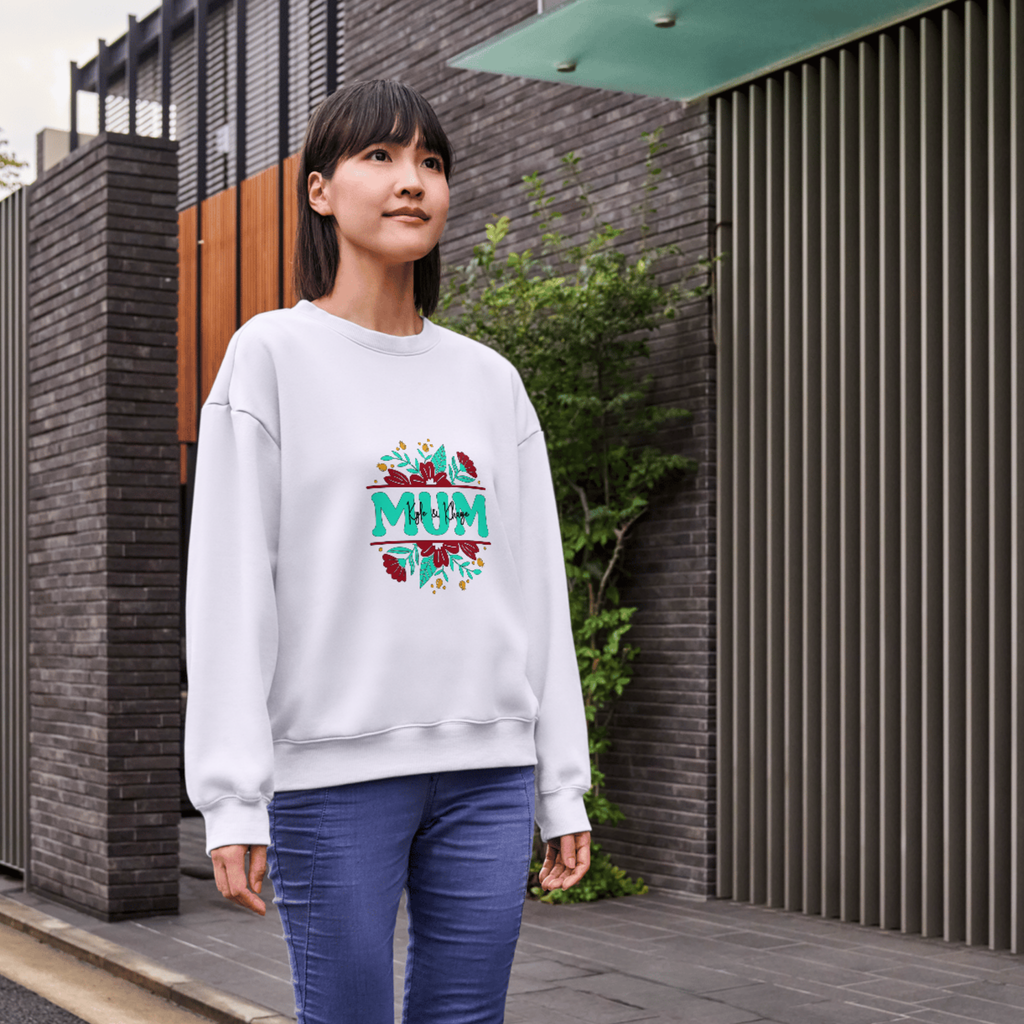 Personalised Mum Sweatshirt with Child’s Name | Custom Mother’s Day Gift | Botanical Mum Jumper