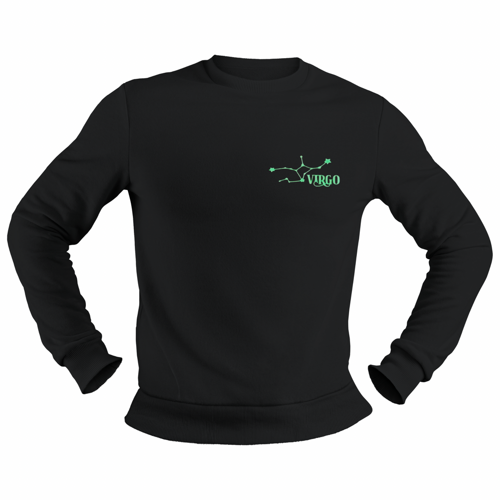 Virgo Glow in the Dark Jumper – Custom Zodiac Sweatshirt | Black 350GSM Astrology Gift