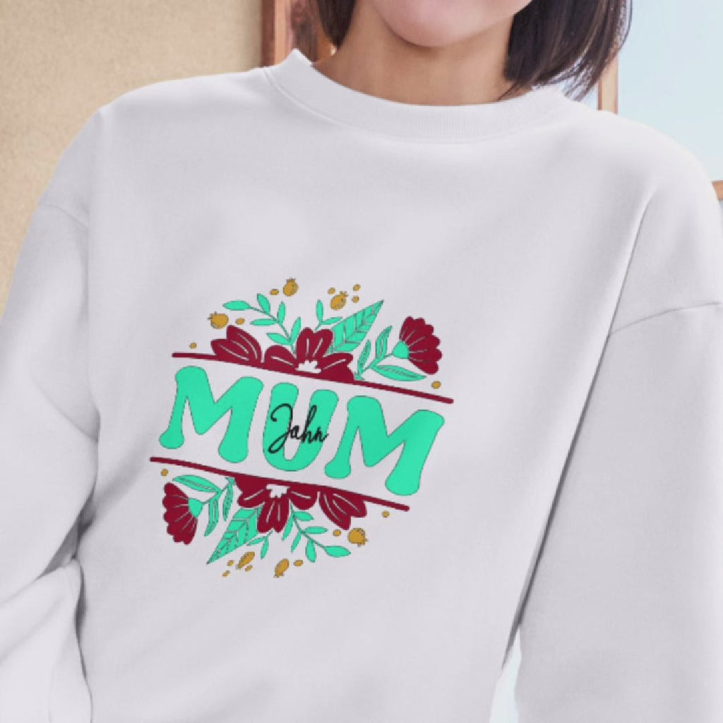 Personalised Mum Sweatshirt with Child’s Name | Custom Mother’s Day Gift | Botanical Mum Jumper
