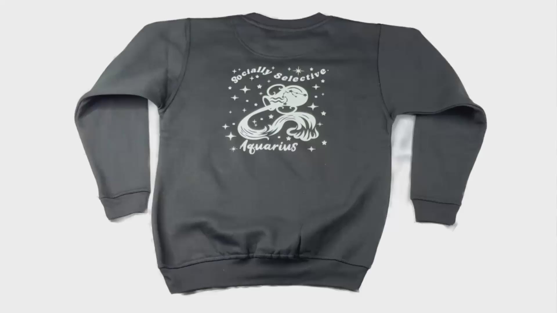 Aquarius Glow in the Dark Jumper – Custom Zodiac Sweatshirt | Black 350GSM Astrology Gift