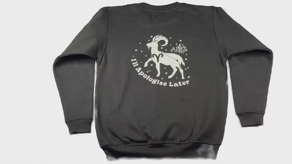 Aries Glow in the Dark Jumper – Custom Zodiac Sweatshirt | Black 350GSM Astrology Gift
