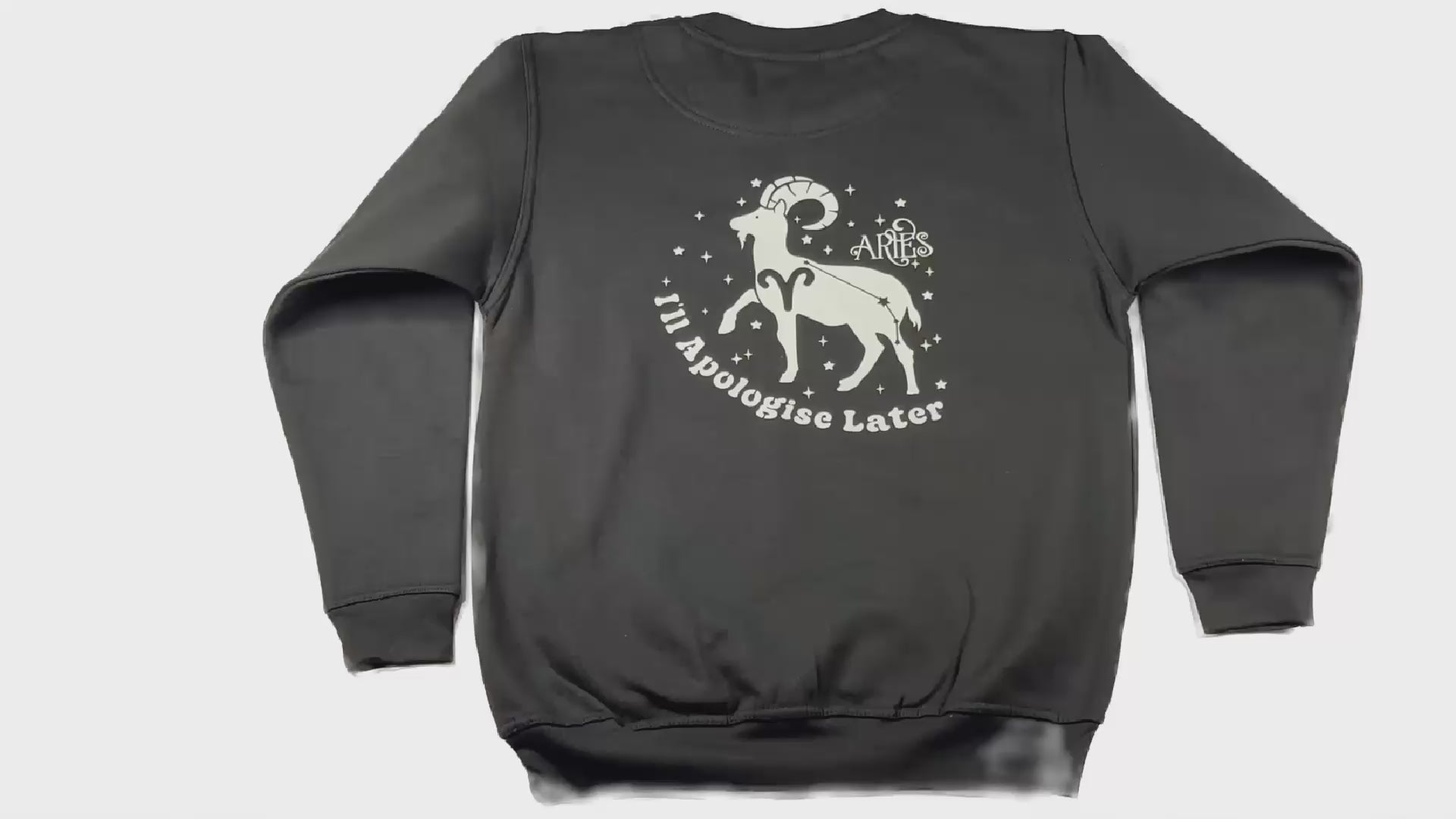 Aries Glow in the Dark Jumper – Custom Zodiac Sweatshirt | Black 350GSM Astrology Gift